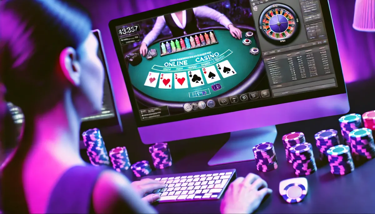 woman playing an online casino game